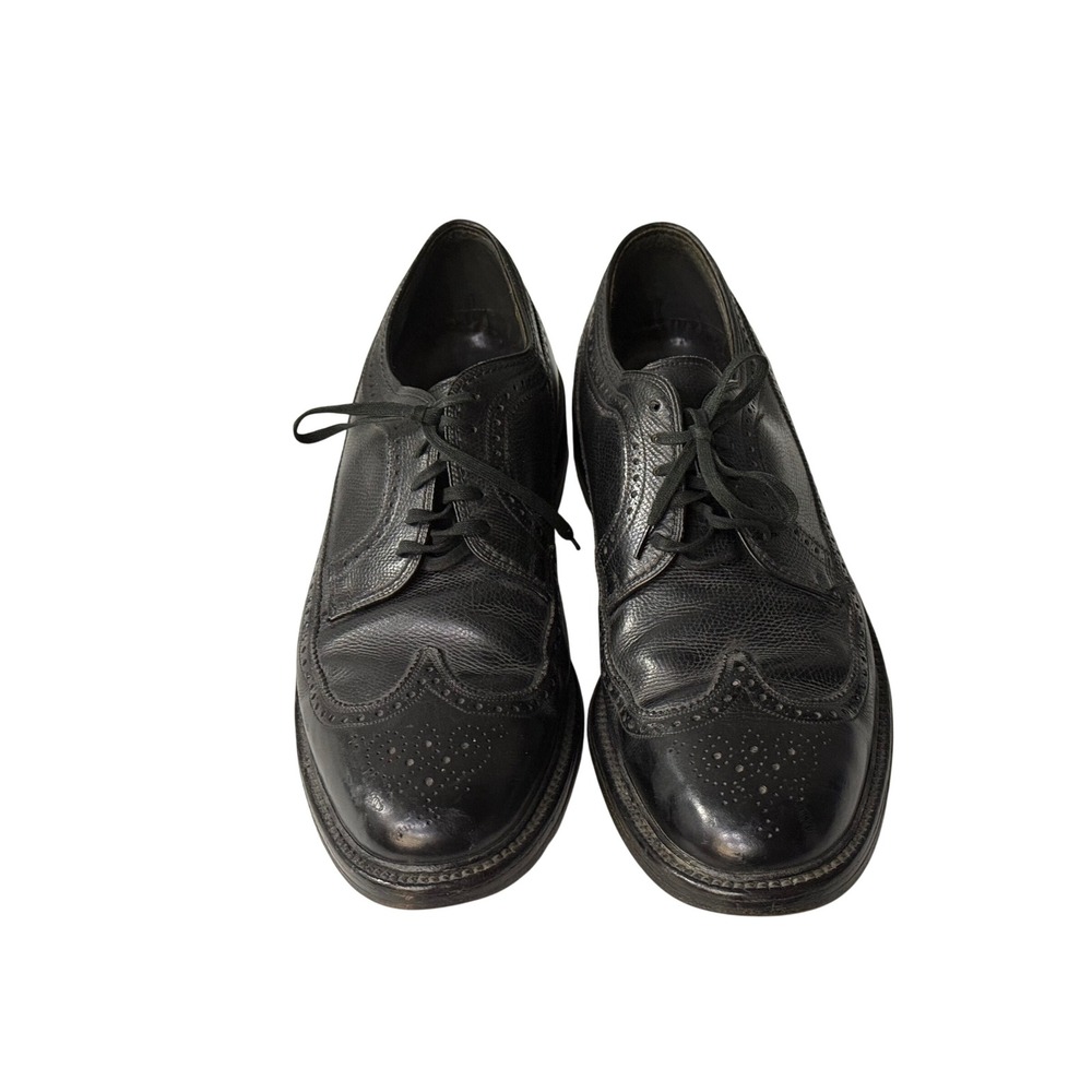 Premier Collection Mens Black Pebbled Leather‎ Wingtip Oxford Shoes Size 11 D